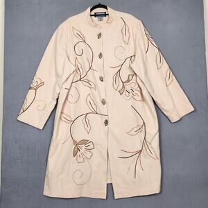 Indigo Moon Coat Womens 2X Embroidered Floral Button Jacket Boho Artsy